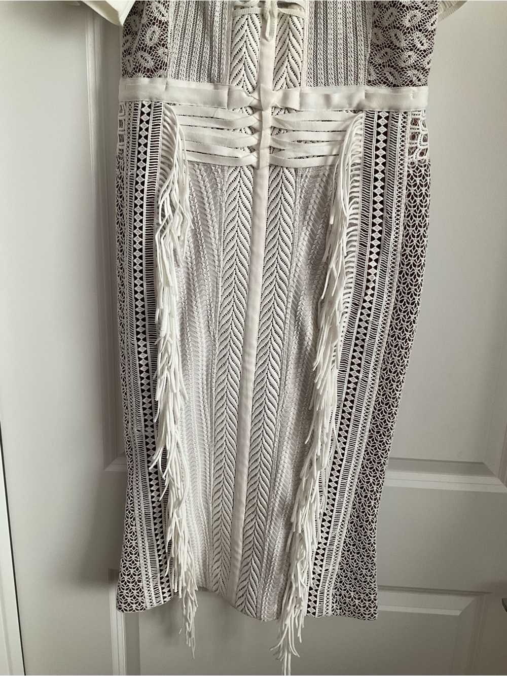 Byron Lars White Lace Fringe Midi Dress - Picture 3 of 4